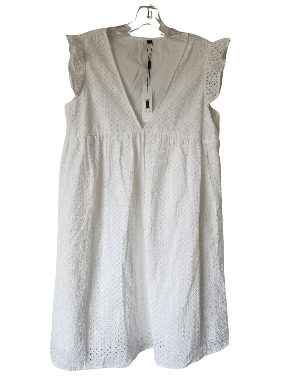 White Airy Lined Eyelet Dress, Sz L